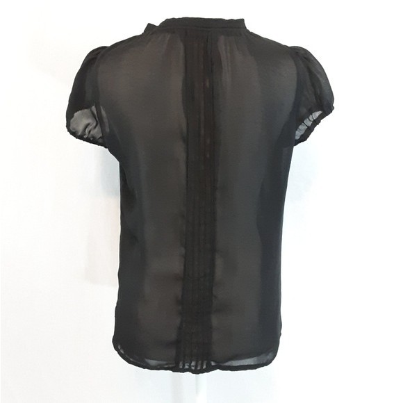 Zara Trf Collection Pleated Accent Black Sheer Short Sleeves Top Small - Picture 4 of 6